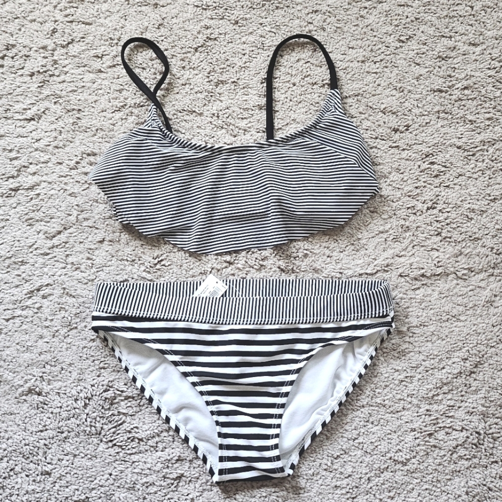 Striped Black and White Bikini Set
